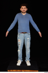 Whole Body Man White Sweatshirt Jeans Slim Standing Studio photo references